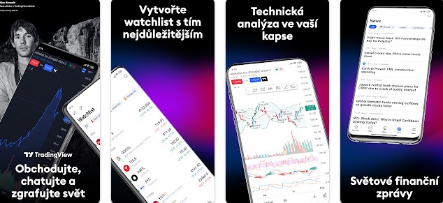 TradingView logo - Mobilní aplikace pro sledování trhů a technickou analýzu.